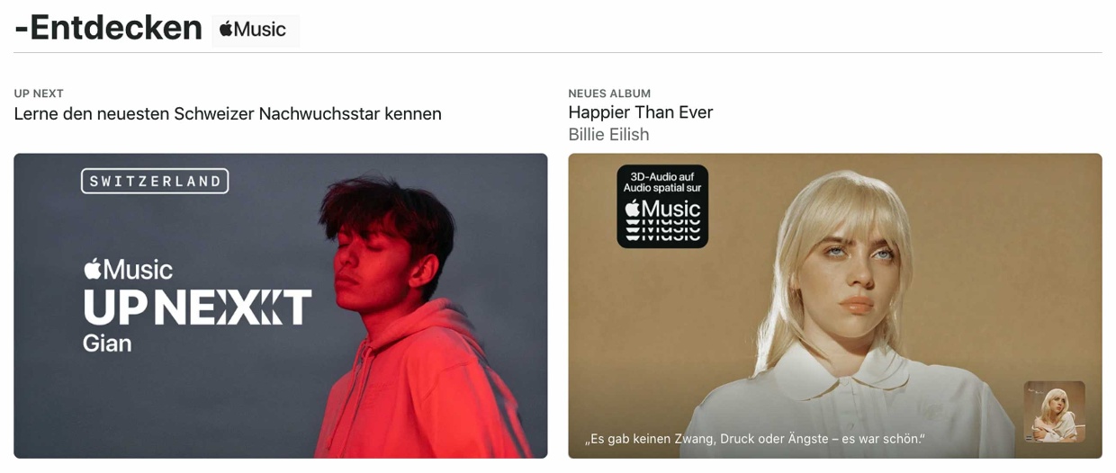 Gian in guter Gesellschaft bei Apple Music © 2021 Apple Music, Screenshot RFV