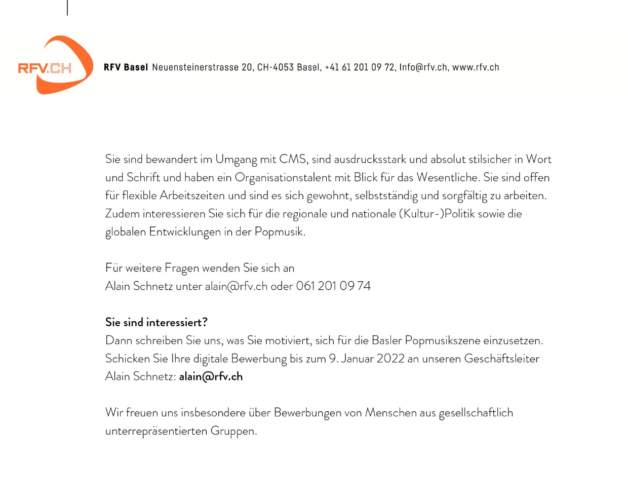 Stelleninserat Fachleitung Kommunikation + Mitglieder