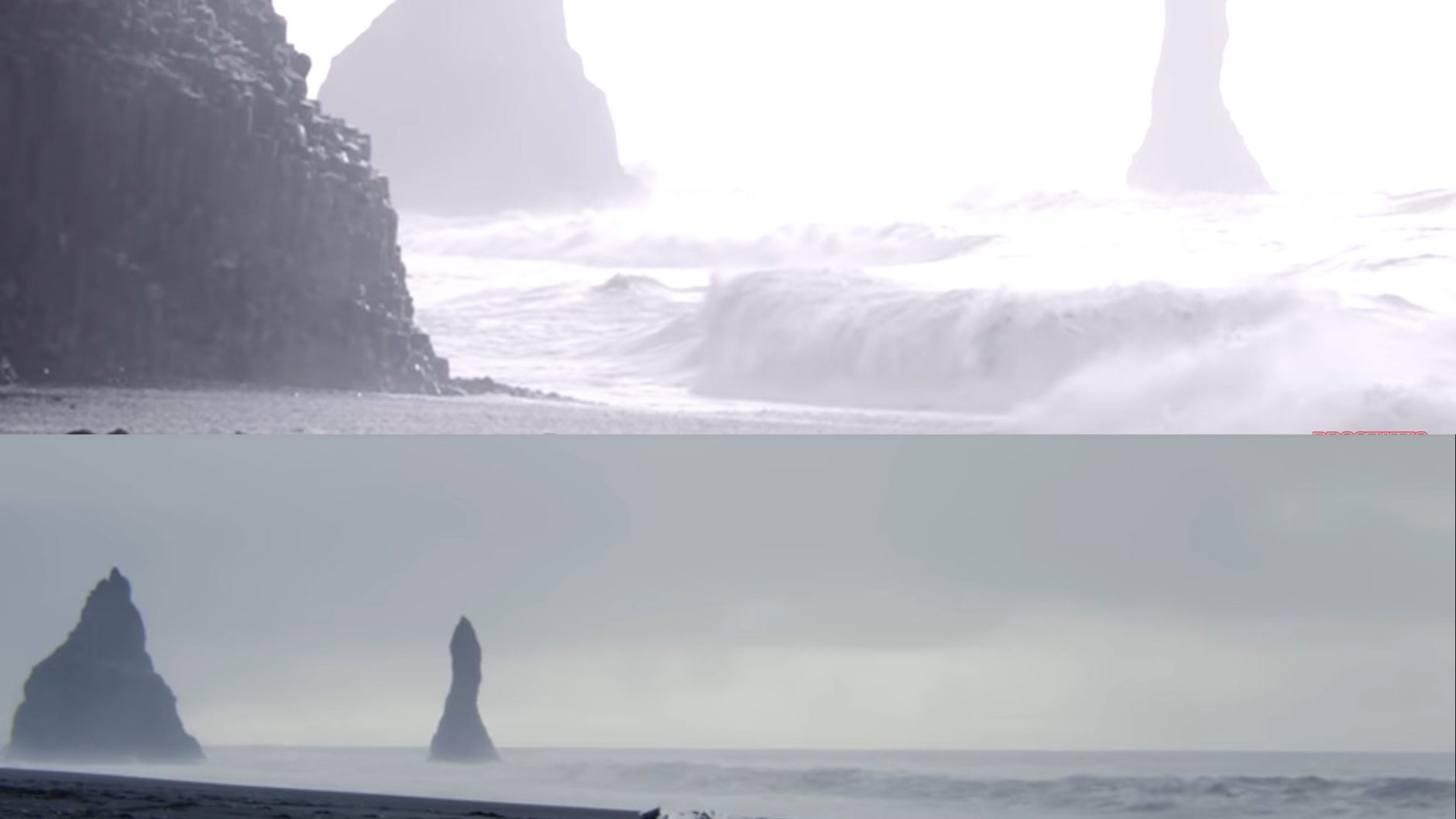 Zweimal die gleichen Felsen im Meer © Videostills YouTube